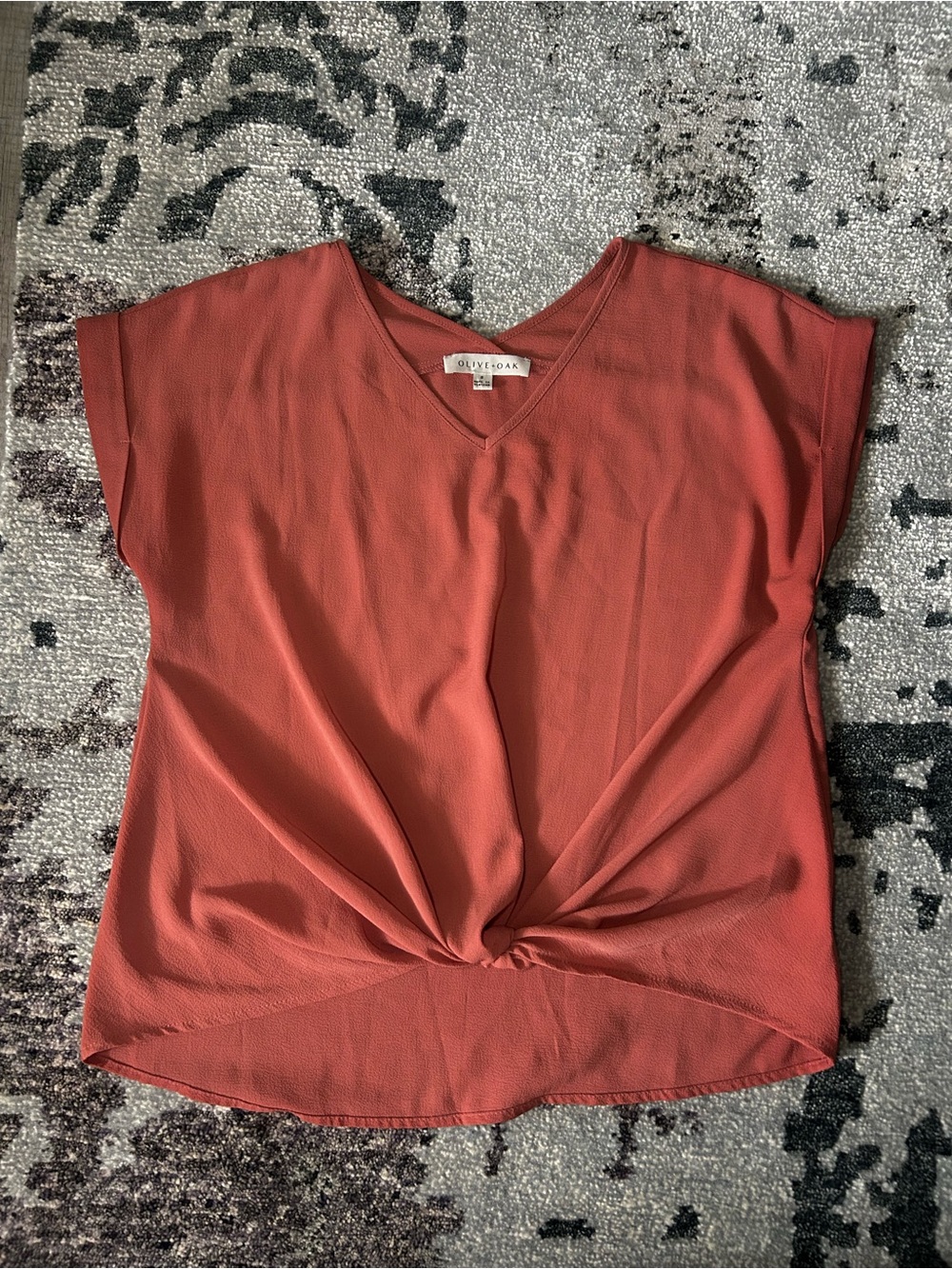 Olive & Oak Terracotta Twist-Front V-Neck Top
